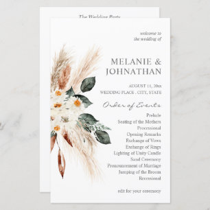 Budget Boho Pampas Grass Beige Mariage Programme M
