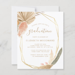 Budget Boho Pampas Invitation de la fête de gradua