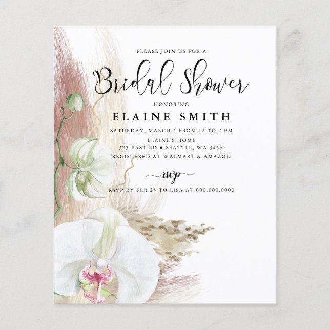 Budget Boho Pampas Orchidée Bridal Show Invitation (Devant)