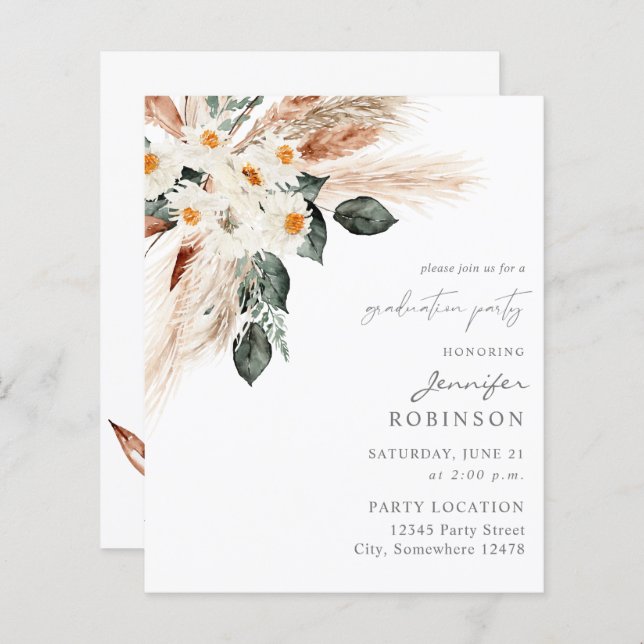 Budget Boho Pampas Pampas Floral Graduation Party (Devant / Derrière)