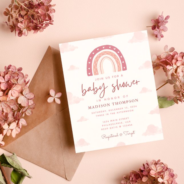 Budget Boho Pastel Pink Rainbow Clouds Baby shower (Créateur téléchargé)
