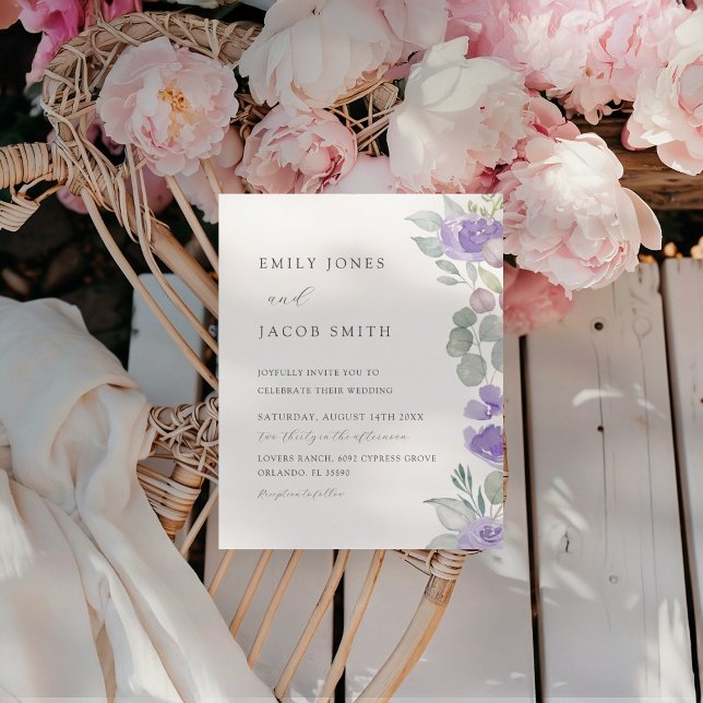 Budget Boho Purple Eucalyptus Faire-part de mariag (Créateur téléchargé)