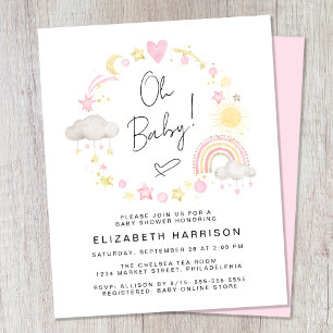 Budget Boho Rainbow Baby Girl Shower Invitation