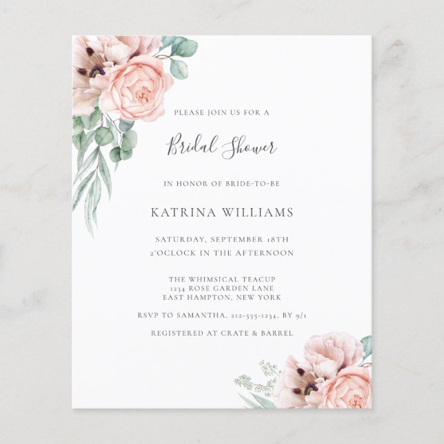 Budget Boho rose Floral Bridal Shower Invitation (Devant)