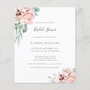 Budget Boho rose Floral Bridal Shower Invitation