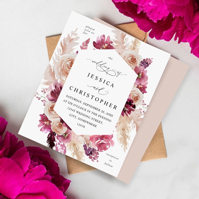 Budget Boho rose Pampas Grass Floral Mariage beige (Créateur téléchargé)