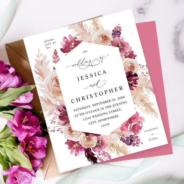 Budget Boho rose Pampas Grass Floral Mariage rose (Créateur téléchargé)