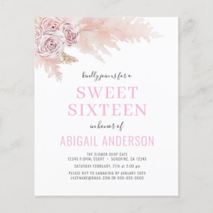 Budget Boho rose Sweet sixteen Invitation