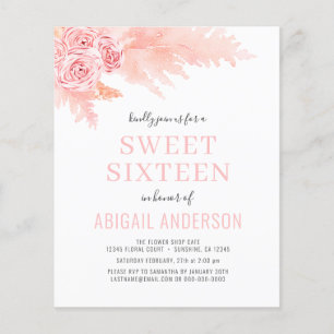 Budget Boho rose Sweet sixteen Invitation