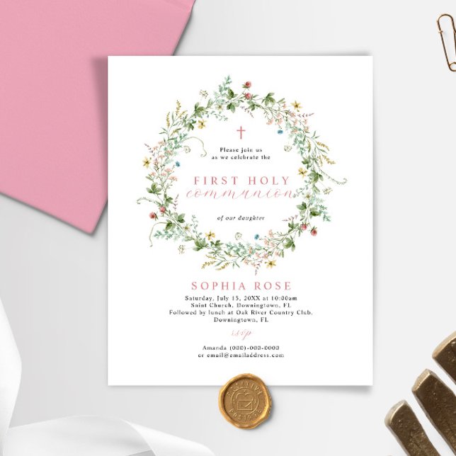 Budget Boho Rustic First Holy Communion Invitation (Créateur téléchargé)