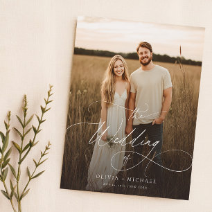 Budget Boho Script Rustic Photo Wedding Invite