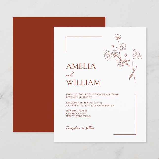 BUDGET Boho Sienna Terracotta Mariage floral (Devant / Derrière)