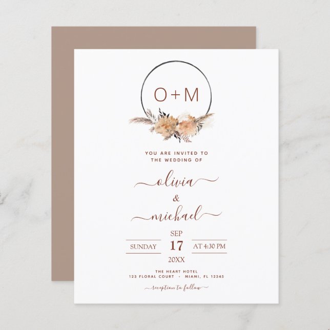 Budget Boho Terracotta Monogram Mariage (Devant / Derrière)