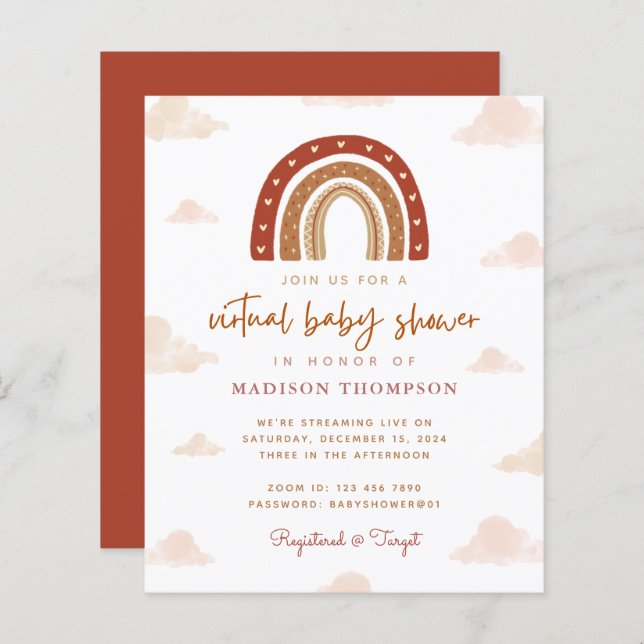 Budget Boho Terracotta Rainbow Baby shower virtuel (Devant / Derrière)
