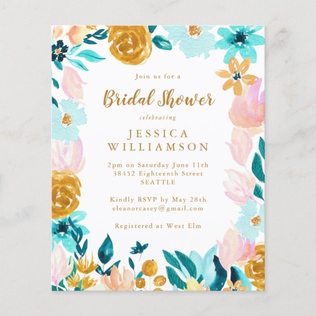 Budget Boho Turquoise aquarelle Fête des mariées f (Devant)
