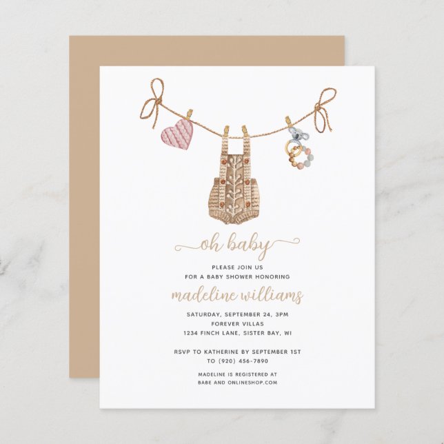 BUDGET BOHO Vêtements de bébé Neutre Oh Baby showe (Devant / Derrière)