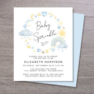 Budget Boho Watercolor Baby Boy Sprinkle Invitatio
