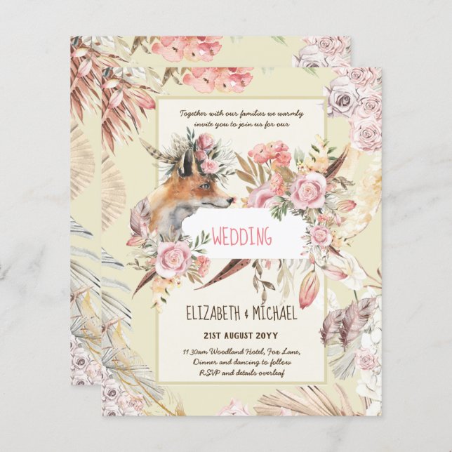 BUDGET Boho Woodland FOX Floral Mariage Moderne (Devant / Derrière)