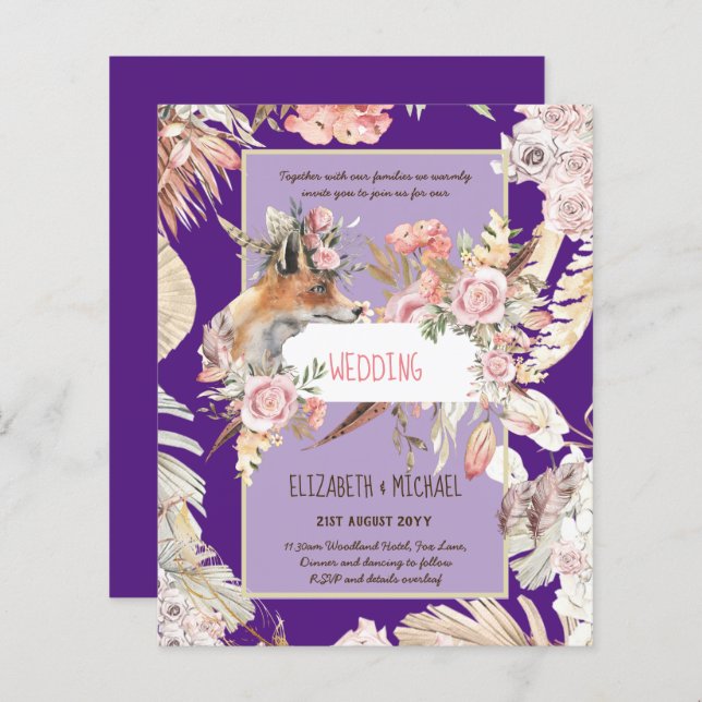 BUDGET Boho Woodland FOX Floral Mariage Moderne (Devant / Derrière)