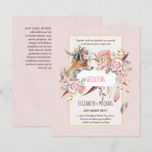 BUDGET Boho Woodland FOX Floral Mariage Moderne (Devant / Derrière)