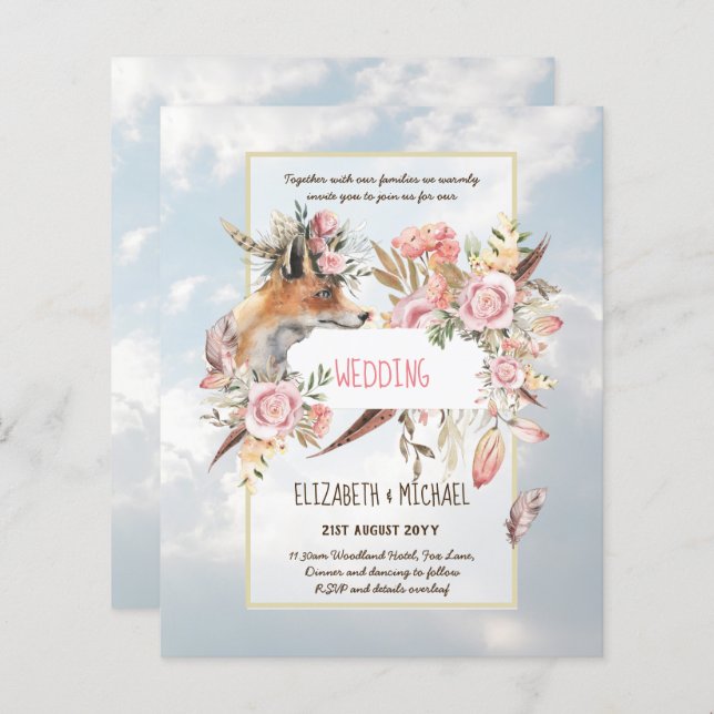 BUDGET Boho Woodland FOX Floral Mariage Moderne (Devant / Derrière)
