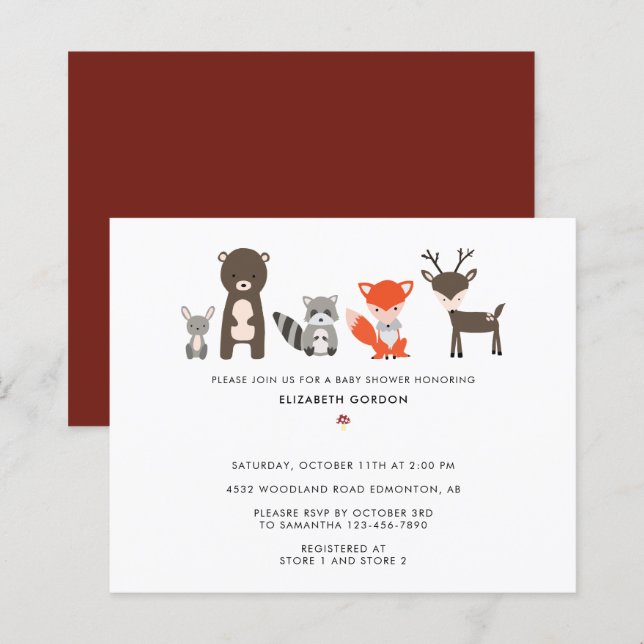 Budget Bois Baby shower Forêt Animaux mignons (Devant / Derrière)