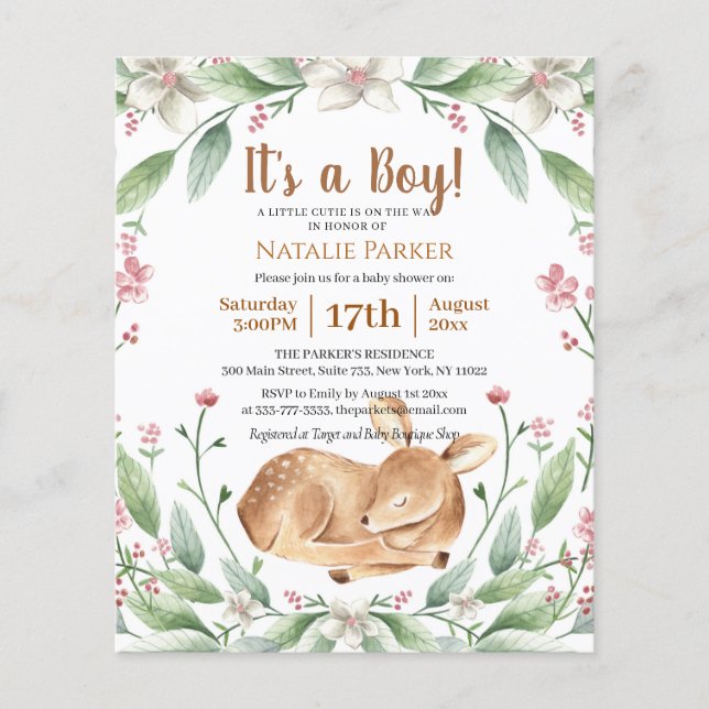 Budget Bois Bois Deer Sage Baby shower floral (Devant)