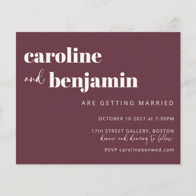 Budget Bold Bourgogne Chic Mariage moderne Invitat (Devant)