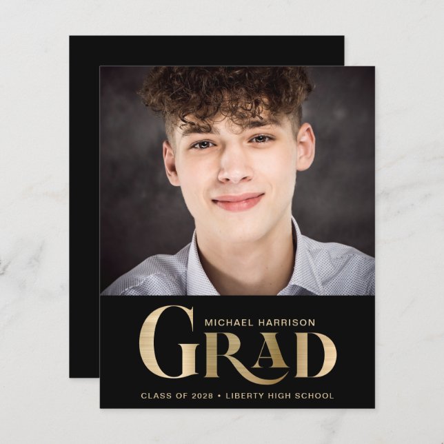 Budget Bold Gold Type Photo Black Graduation (Devant / Derrière)
