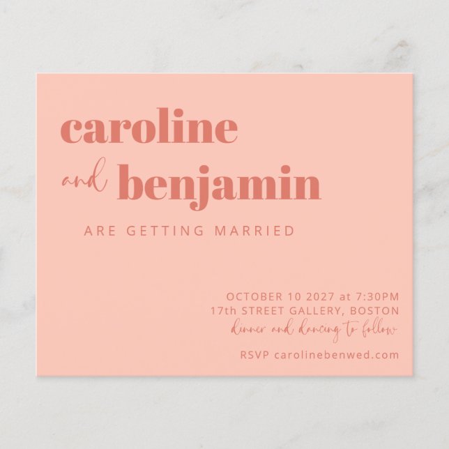 Budget Bold Peach Rust Chic Modern Wedding Invitat (Devant)