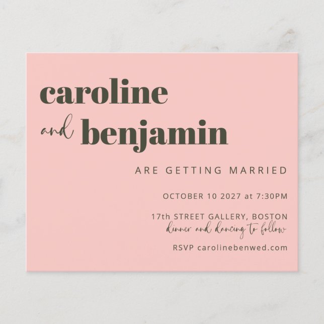 Budget Bold Pink Olive Green Mariage chic Inviter (Devant)