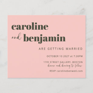 Budget Bold Pink Olive Green Mariage chic Inviter