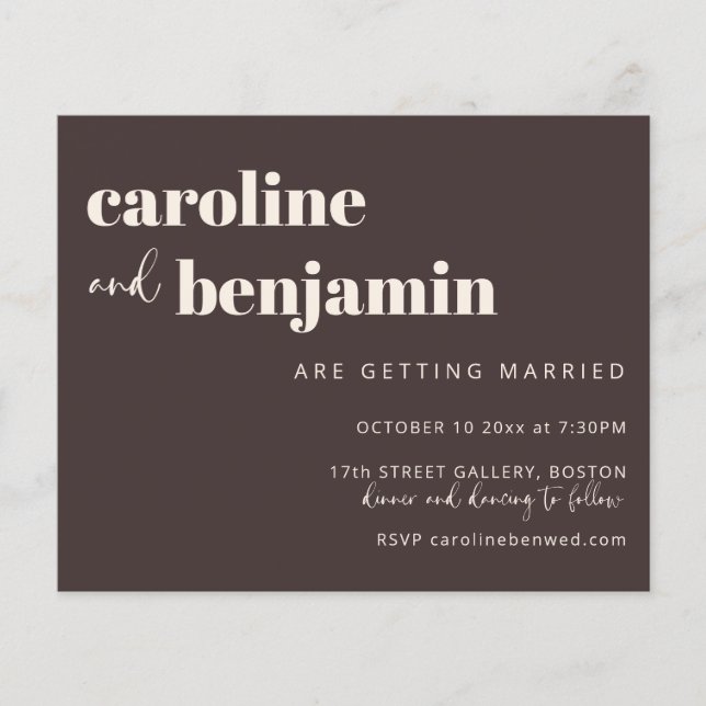 Budget Bold Warm Brown Chic Modern Wedding Invite (Devant)