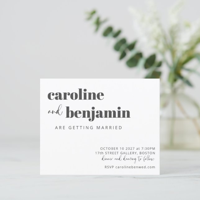 Budget Bold White Chic Faire-part de mariage moder (Debout devant)