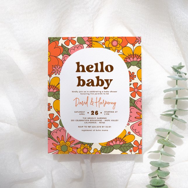 Budget Bonjour bébé Super Fleurs rétro Baby shower (Créateur téléchargé)