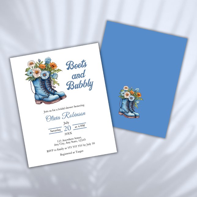 Budget Boots & Bubbly Western Fête des mariées Inv (Budget Boots & Bubbly Western Cowgirl Blue Bridal Shower Invitation )