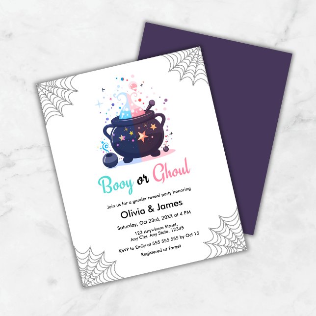 Budget Booy ou Ghoul Halloween Genre Révéler Invit (Budget Booy or Ghoul Cauldron Halloween Gender Reveal Invitation )