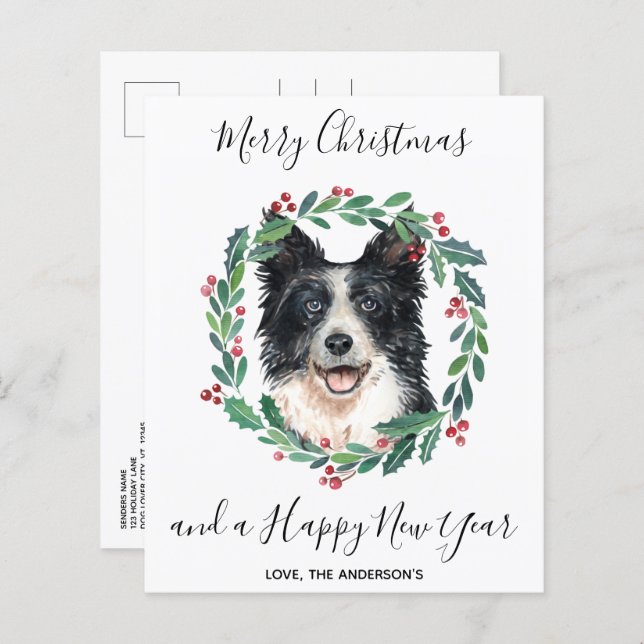 Budget Bordure Collie Chien Joyeux Noël Carte post (Devant / Derrière)