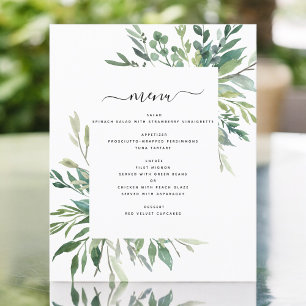 Budget Botanical Green Foliage Menu Mariage