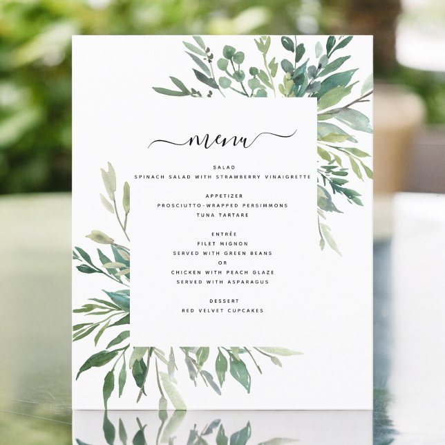 Budget Botanical Green Foliage Menu Mariage (Créateur téléchargé)