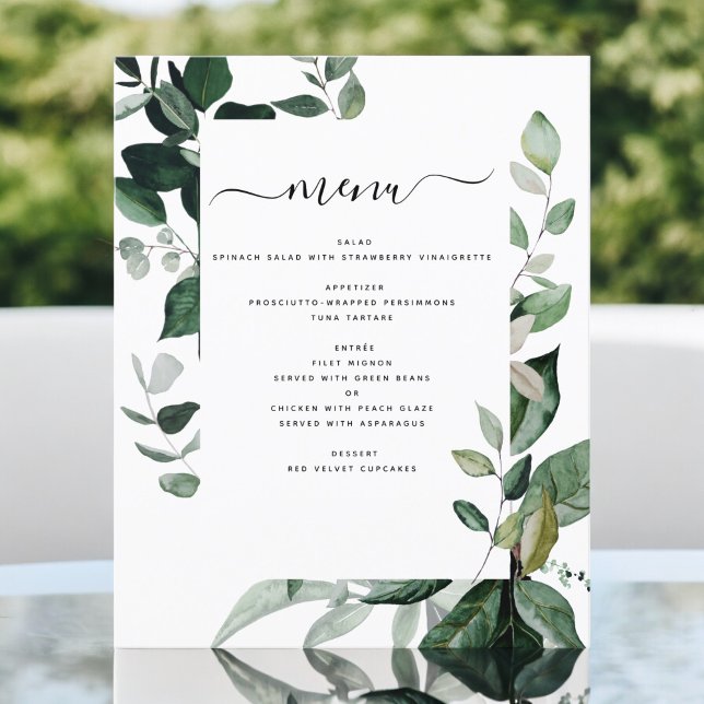 Budget Botanical Green Foliage Menu Mariage (Créateur téléchargé)