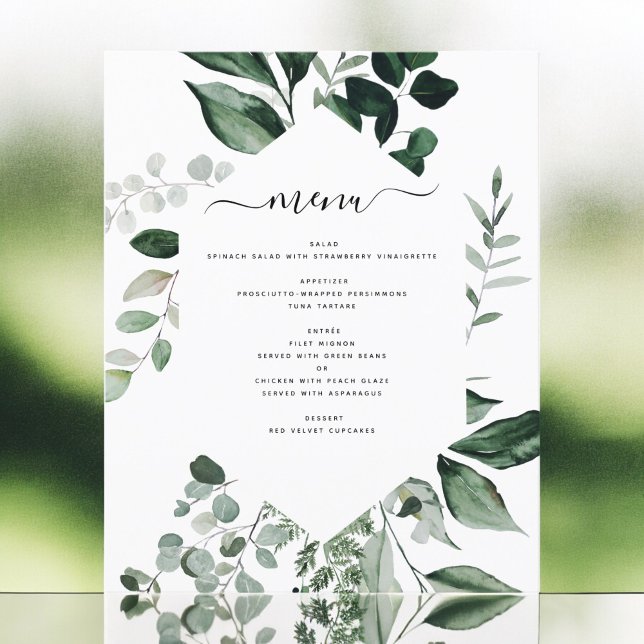 Budget Botanical Green Foliage Menu Mariage (Créateur téléchargé)