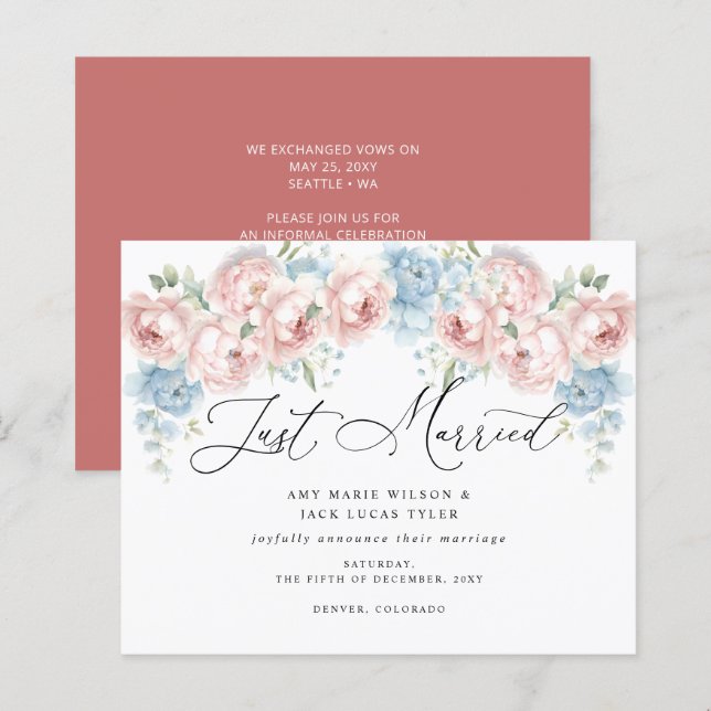 Budget Botanique Blush Floral Mariage Faire-part (Devant / Derrière)