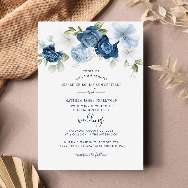 Budget Botanique Dusty Blue Floral Wedding Invitat (Créateur téléchargé)