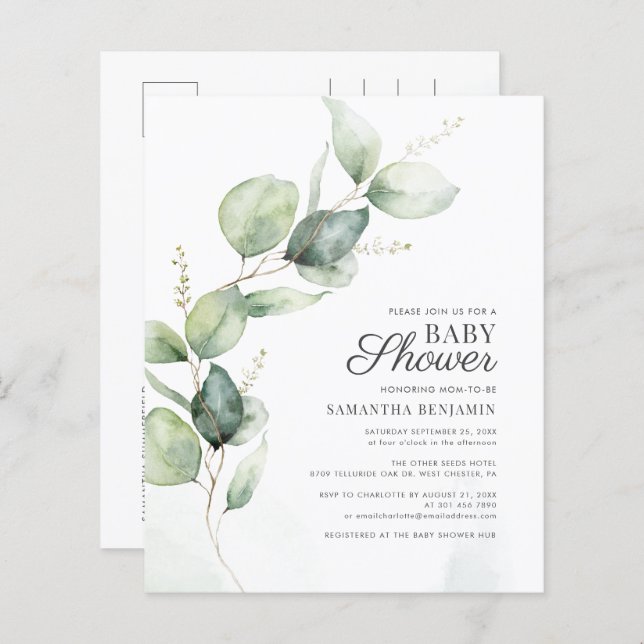 Budget Botanique Eucalyptus Baby shower vert (Devant / Derrière)