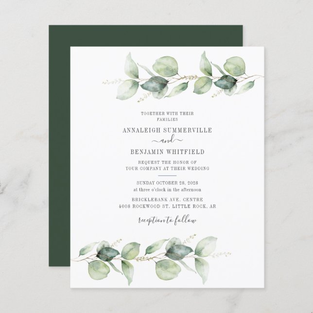 Budget Botanique Eucalyptus Faire-part de mariage (Devant / Derrière)