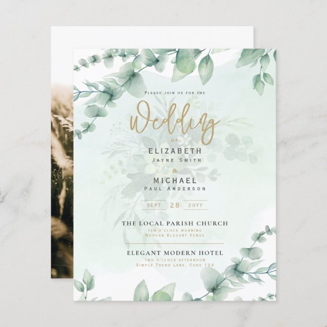 Budget Botanique Eucalyptus Mariage INVITE (Devant / Derrière)