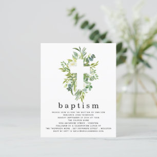 Budget Botanique Feuilles Cross Baptism Invitation