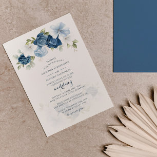 Budget Botanique Floral Dusty Blue Wedding Invitat