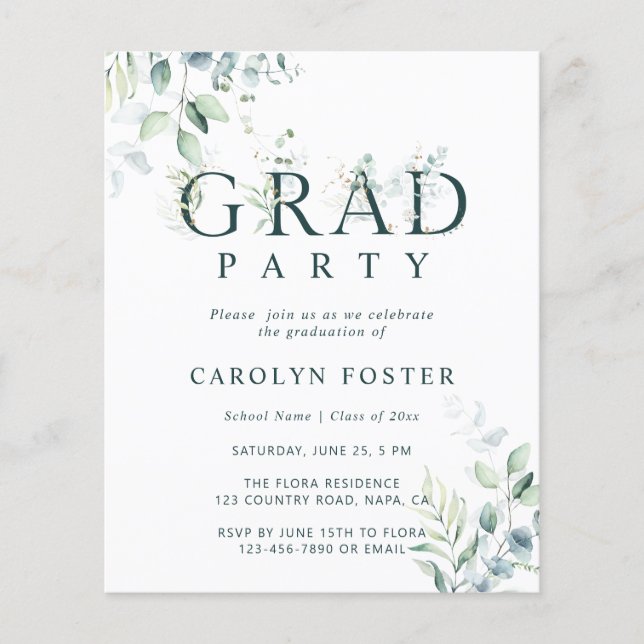 Budget Botanique Graduation Party Photo Invitation (Devant)
